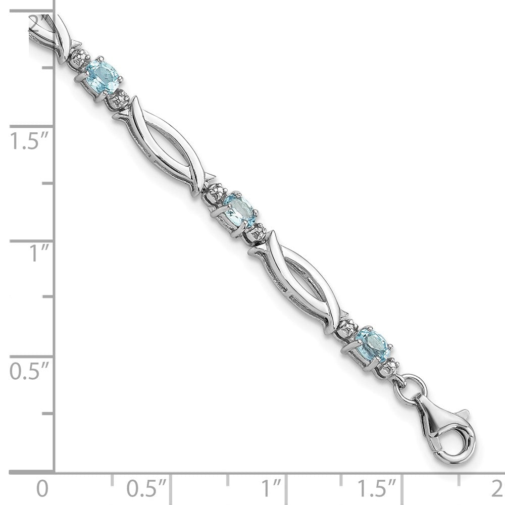 Sterlingsilber Rhodiniert Licht Schweizer Blautopas und Diamant Armband
