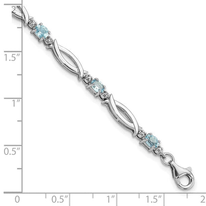Sterlingsilber Rhodiniert Licht Schweizer Blautopas und Diamant Armband