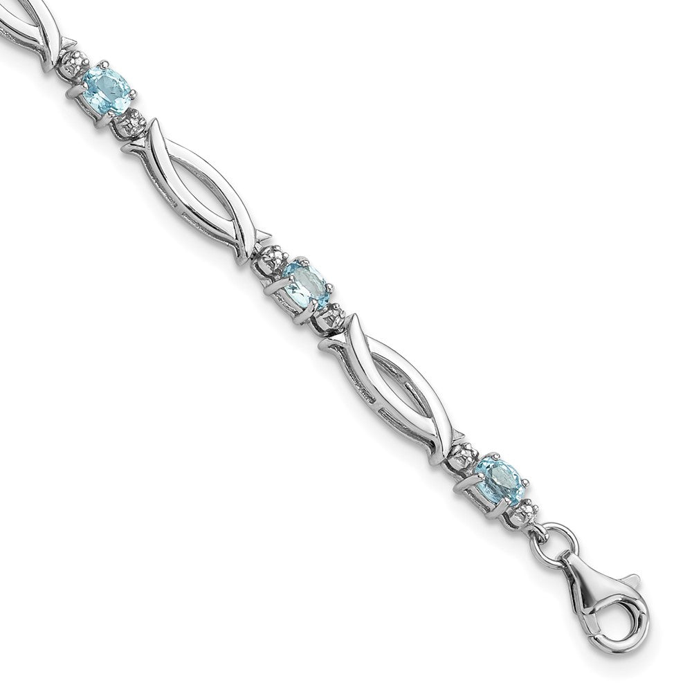Sterlingsilber Rhodiniert Licht Schweizer Blautopas und Diamant Armband