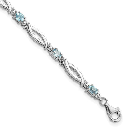 Sterlingsilber Rhodiniert Licht Schweizer Blautopas und Diamant Armband