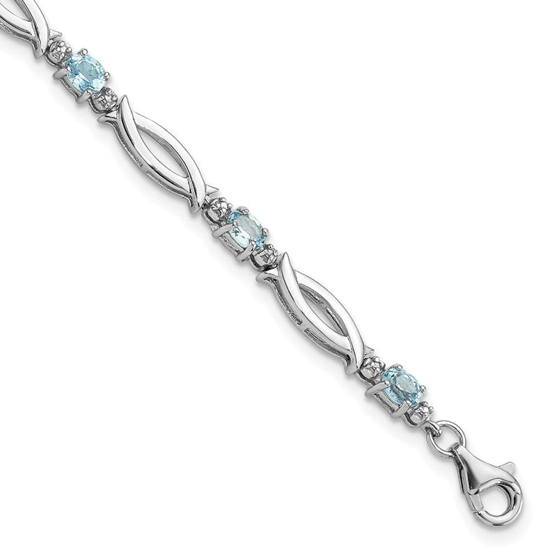 Sterlingsilber Rhodiniert Licht Schweizer Blautopas und Diamant Armband