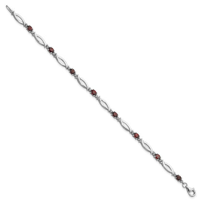 Sterlingsilber Rhodiniert Granat und Diamant 7.25 Zoll Armband