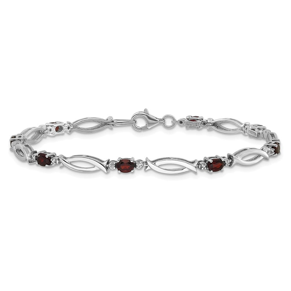 Sterlingsilber Rhodiniert Granat und Diamant 7.25 Zoll Armband