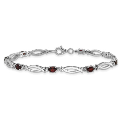 Sterlingsilber Rhodiniert Granat und Diamant 7.25 Zoll Armband
