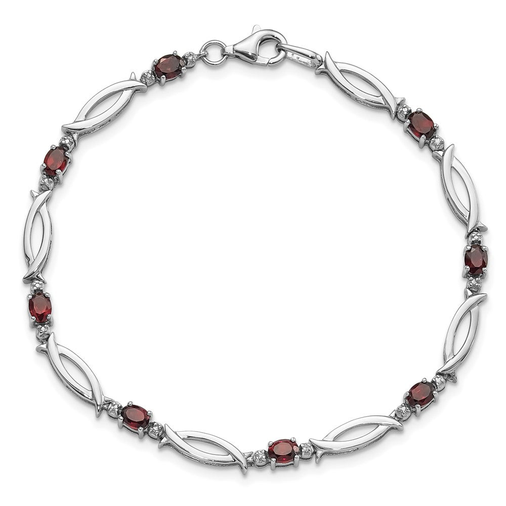 Sterlingsilber Rhodiniert Granat und Diamant 7.25 Zoll Armband