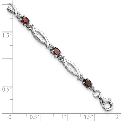 Sterlingsilber Rhodiniert Granat und Diamant 7.25 Zoll Armband