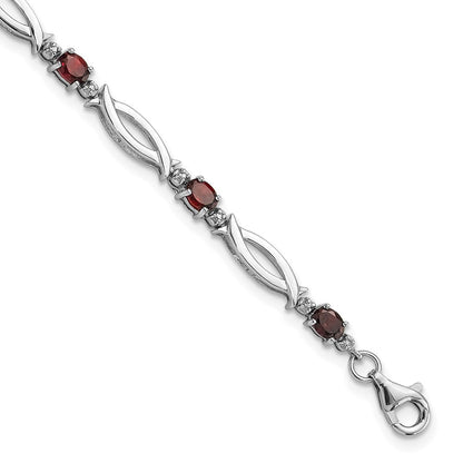 Sterlingsilber Rhodiniert Granat und Diamant 7.25 Zoll Armband