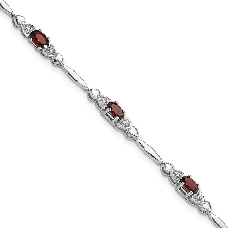 Sterlingsilber Rhodiniert Granat und Diamant Herz 7.5 Zoll Armband