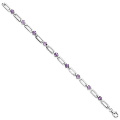 Sterlingsilber Rhodiniert 5mm 3.42am Amethyst Büroklammer Gliederarmband