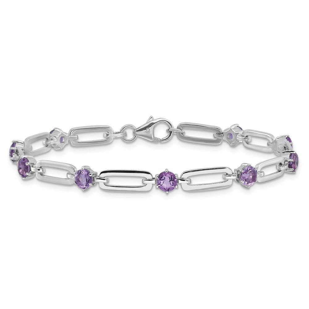 Sterlingsilber Rhodiniert 5mm 3.42am Amethyst Büroklammer Gliederarmband