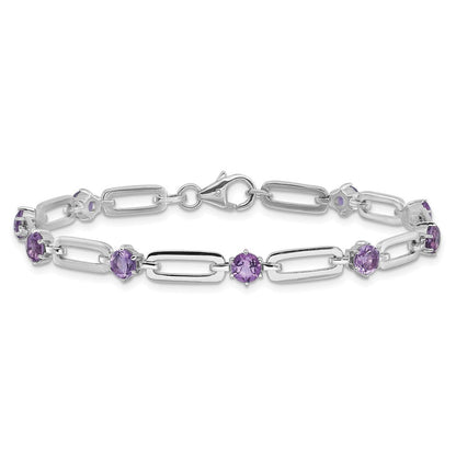 Sterlingsilber Rhodiniert 5mm 3.42am Amethyst Büroklammer Gliederarmband