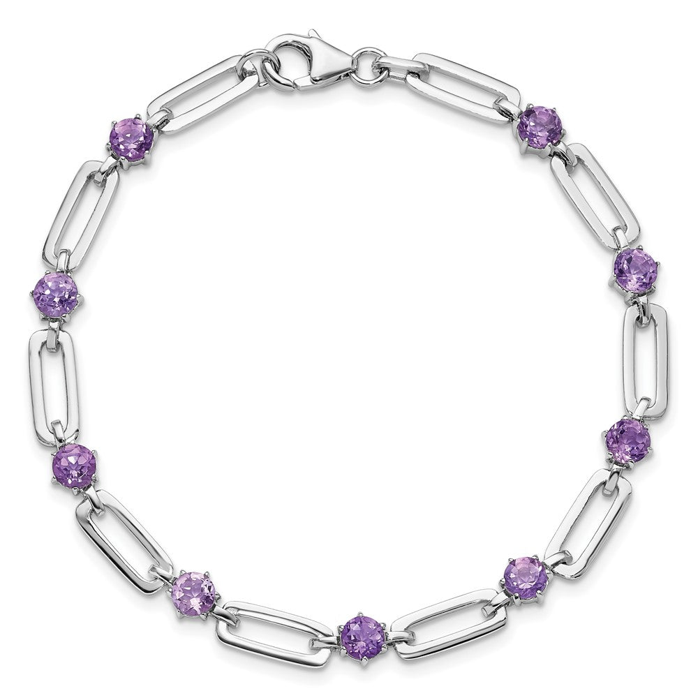 Sterlingsilber Rhodiniert 5mm 3.42am Amethyst Büroklammer Gliederarmband