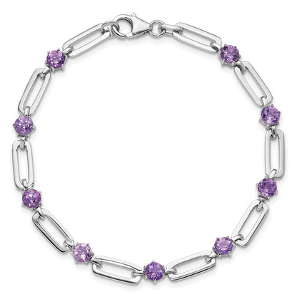 Sterlingsilber Rhodiniert 5mm 3.42am Amethyst Büroklammer Gliederarmband
