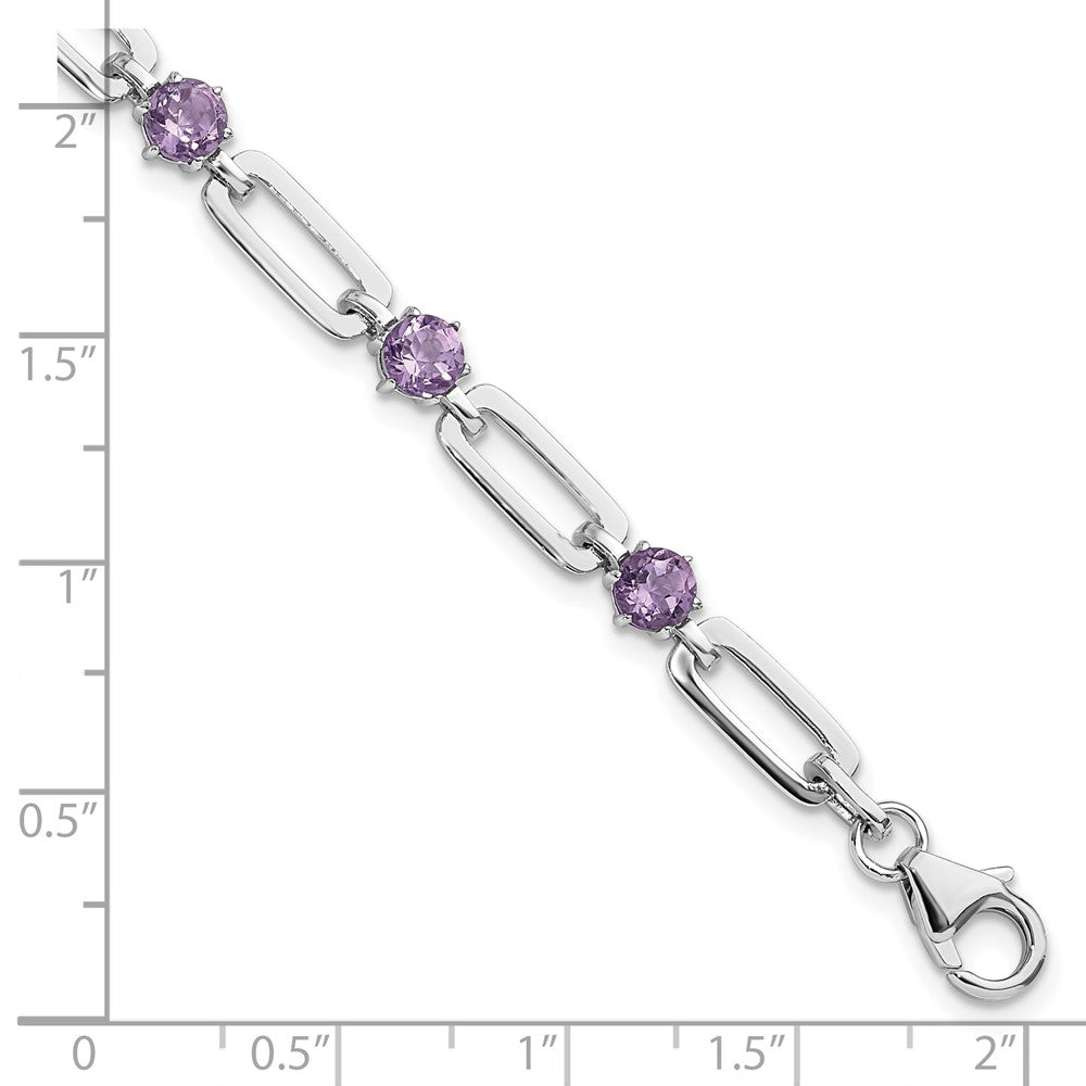 Sterlingsilber Rhodiniert 5mm 3.42am Amethyst Büroklammer Gliederarmband