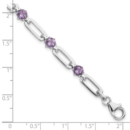 Sterlingsilber Rhodiniert 5mm 3.42am Amethyst Büroklammer Gliederarmband