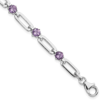 Sterlingsilber Rhodiniert 5mm 3.42am Amethyst Büroklammer Gliederarmband