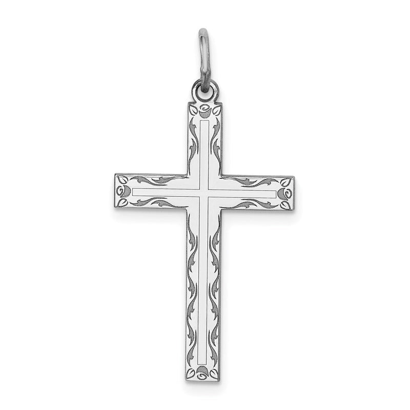 Sterlingsilber Rhodiniert Lasergraviert Kreuz Anhänger