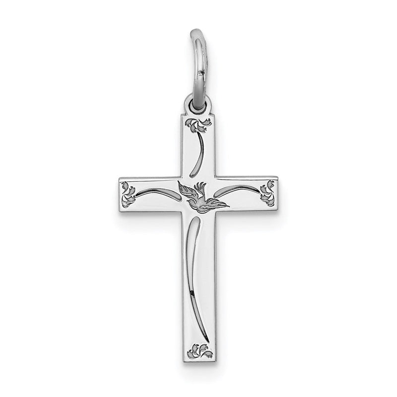 Sterlingsilber Rhodiniert Lasergraviert Kreuz Charm