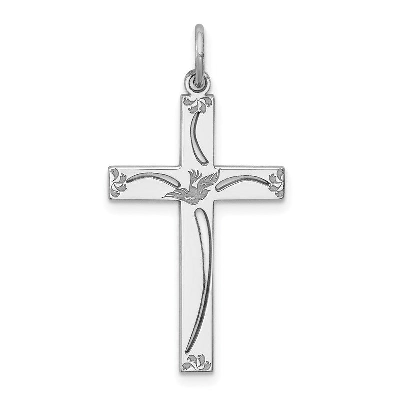 Sterlingsilber Rhodiniert Lasergraviert Kreuz Anhänger