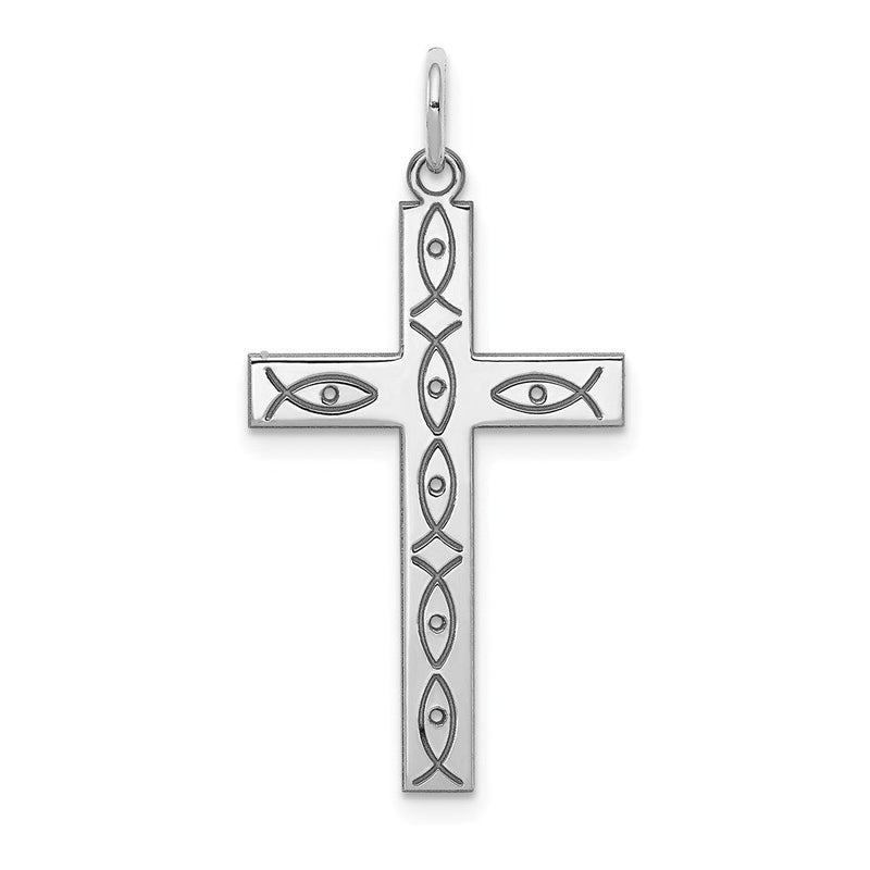 Sterlingsilber Rhodiniert Lasergraviert Kreuz Anhänger