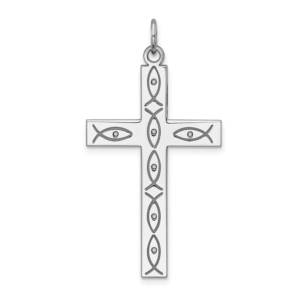 Sterlingsilber Rhodiniert Lasergraviert Kreuz Anhänger