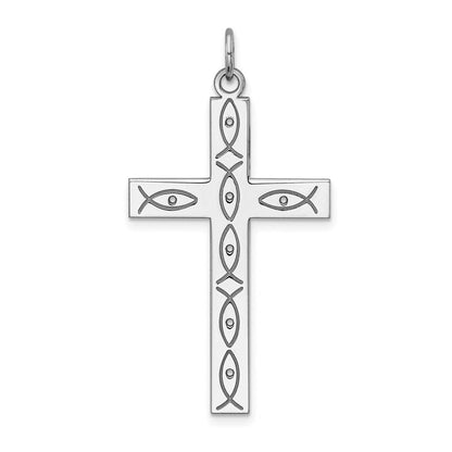 Sterlingsilber Rhodiniert Lasergraviert Kreuz Anhänger