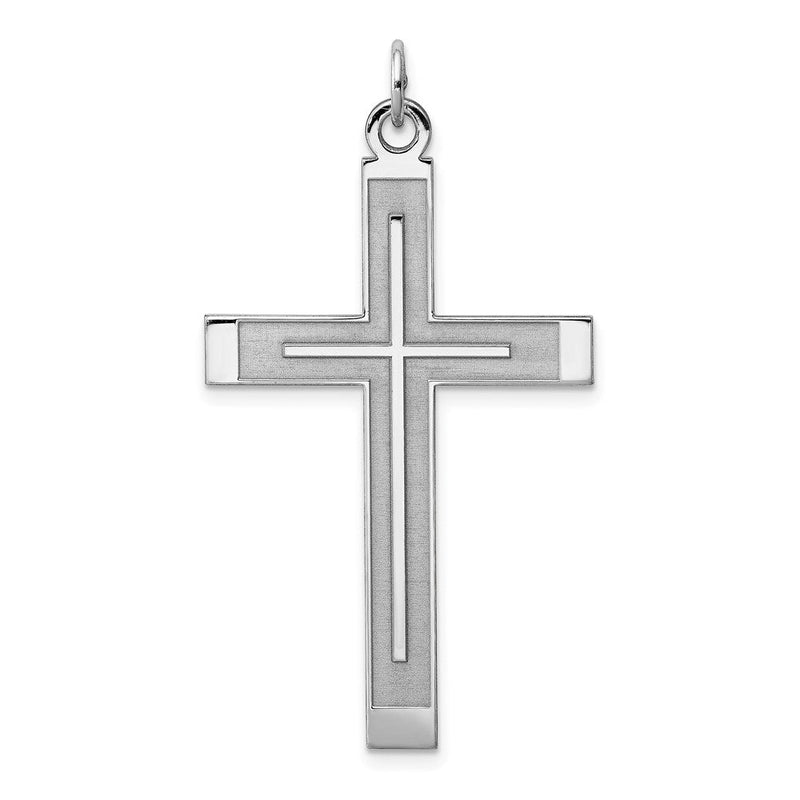Sterlingsilber Rhodiniert Satiniert & Poliert Lasergraviert Kreuz Anhänger