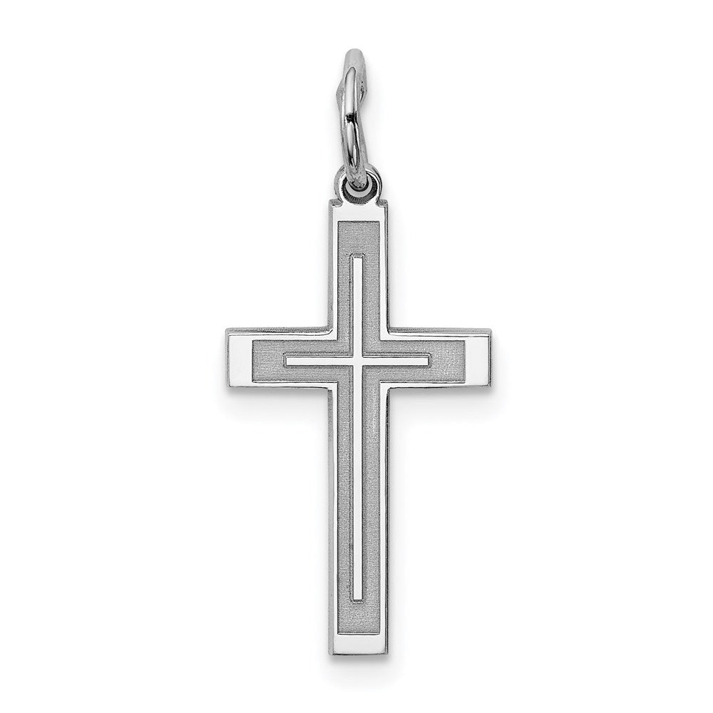 Sterlingsilber Rhodiniert Lasergraviert Kreuz Charm