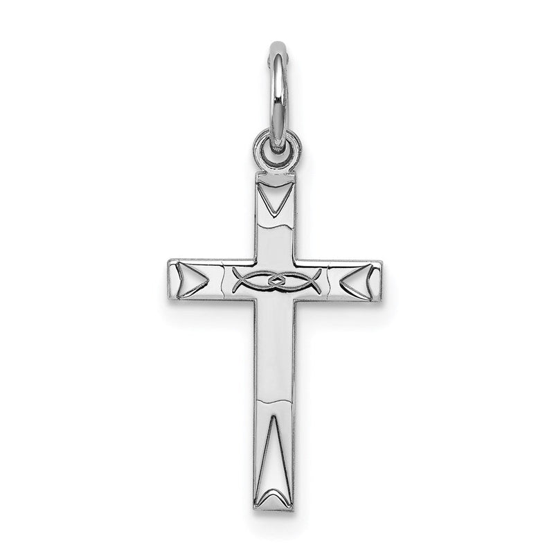 Sterlingsilber Rhodiniert Lasergraviert Kreuz Charm