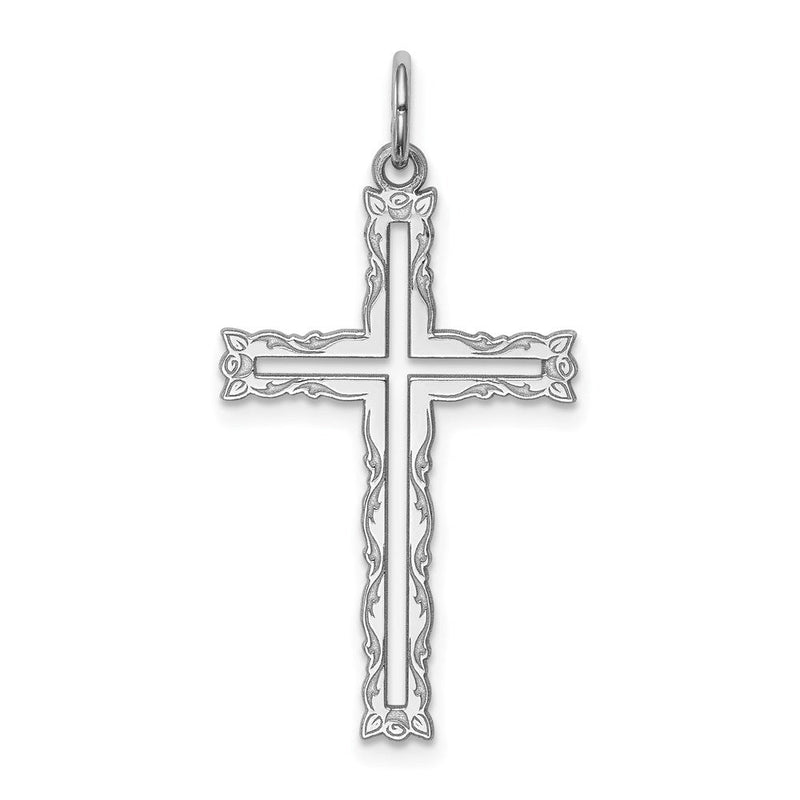 Sterlingsilber Rhodiniert Lasergraviert Kreuz Anhänger