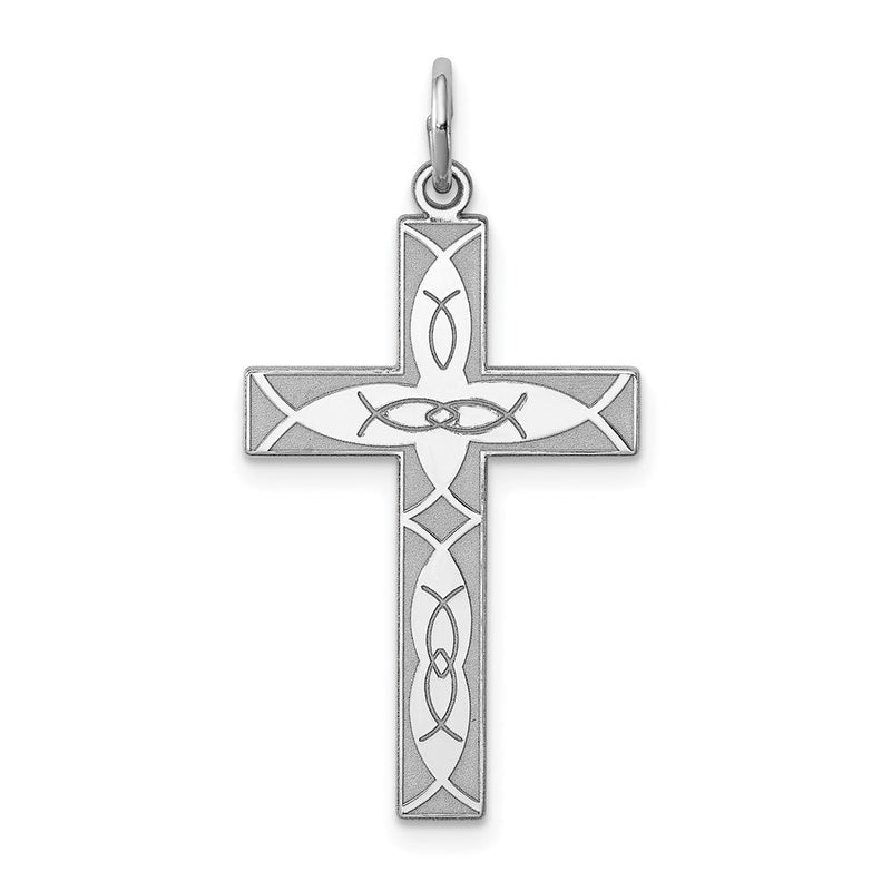 Sterlingsilber Rhodiniert Lasergraviert Kreuz Anhänger