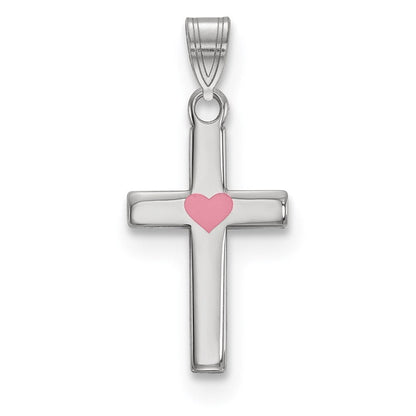 Sterlingsilber Rhodiniert Rosa Emailliert Herz Kreuz Charm
