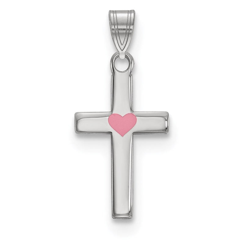 Sterlingsilber Rhodiniert Rosa Emailliert Herz Kreuz Charm