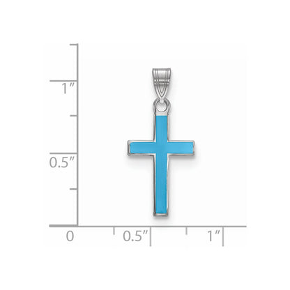 Sterlingsilber Rhodiniert Blau Emailliert Kreuz Charm
