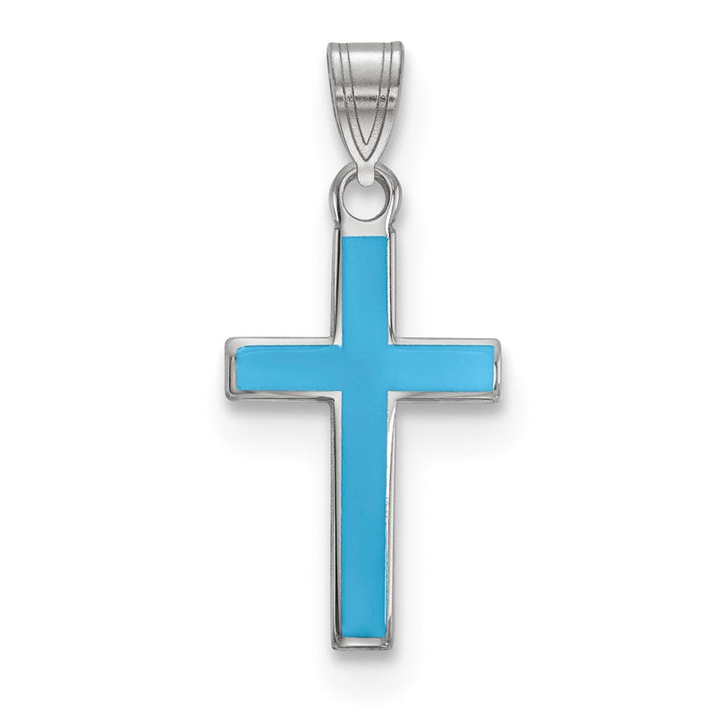 Sterlingsilber Rhodiniert Blau Emailliert Kreuz Charm
