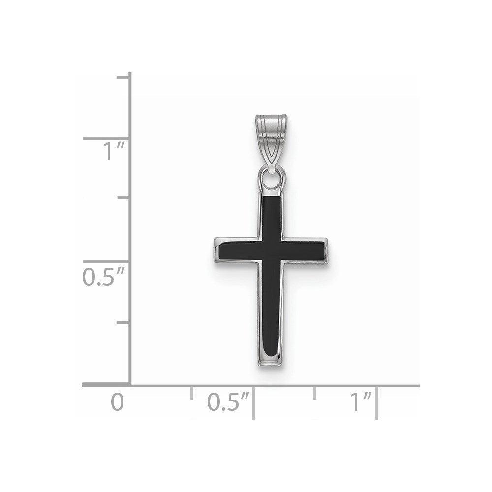 Sterlingsilber Rhodiniert Schwarz Emailliert Kreuz Charm