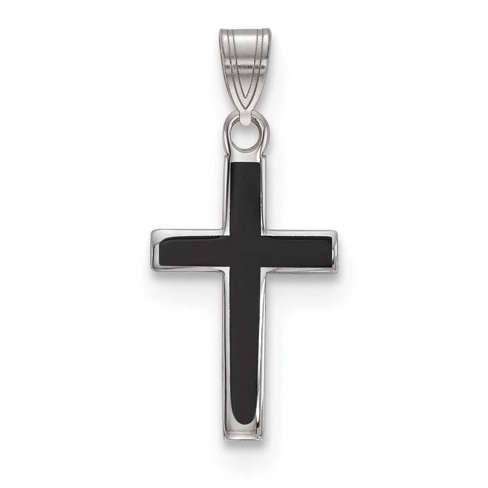 Sterlingsilber Rhodiniert Schwarz Emailliert Kreuz Charm