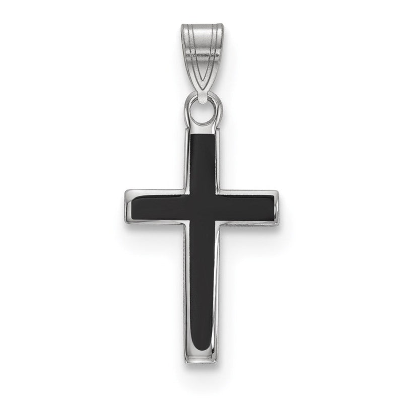 Sterlingsilber Rhodiniert Schwarz Emailliert Kreuz Charm