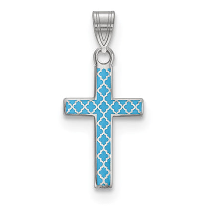 Sterlingsilber Rhodiniert Blau Emailliert Kreuz Hatch Charm