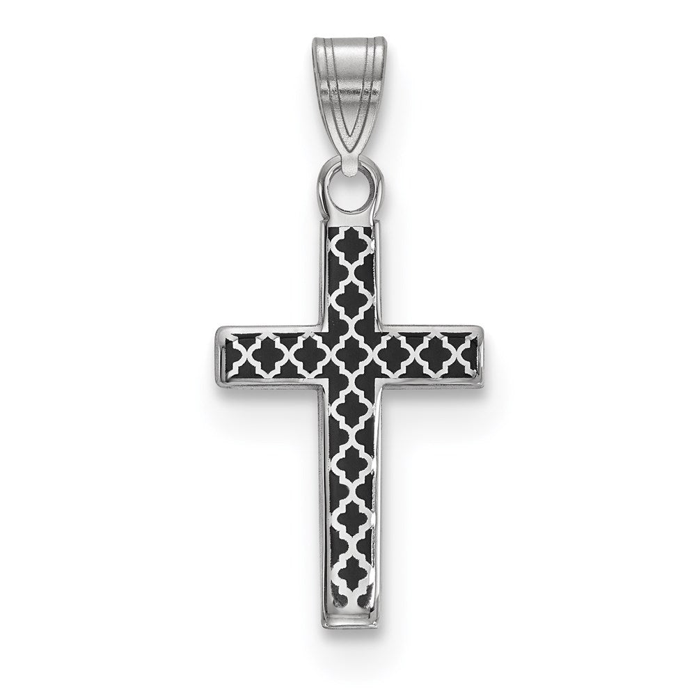 Sterlingsilber Rhodiniert Schwarz Emailliert Kreuz Hatch Charm