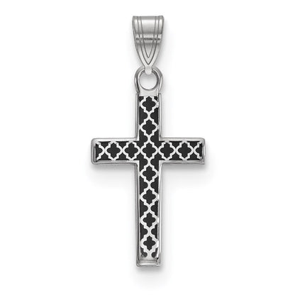 Sterlingsilber Rhodiniert Schwarz Emailliert Kreuz Hatch Charm