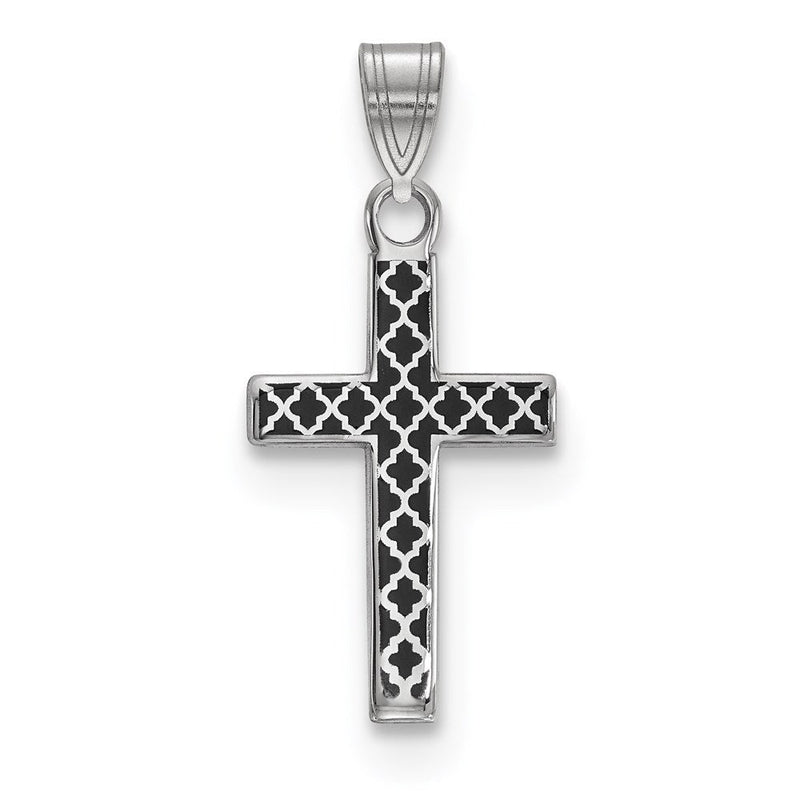 Sterlingsilber Rhodiniert Schwarz Emailliert Kreuz Hatch Charm