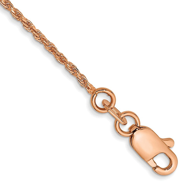 14K Roségold 1mm Diamantiert Man Made Kordel mit Karabinerverschluss Gliederarmband