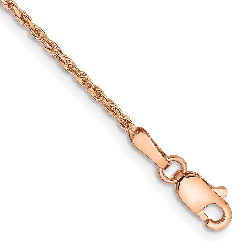 14K Roségold 1.5mm Diamantiert Man Made Kordel mit Karabinerverschluss Gliederarmband