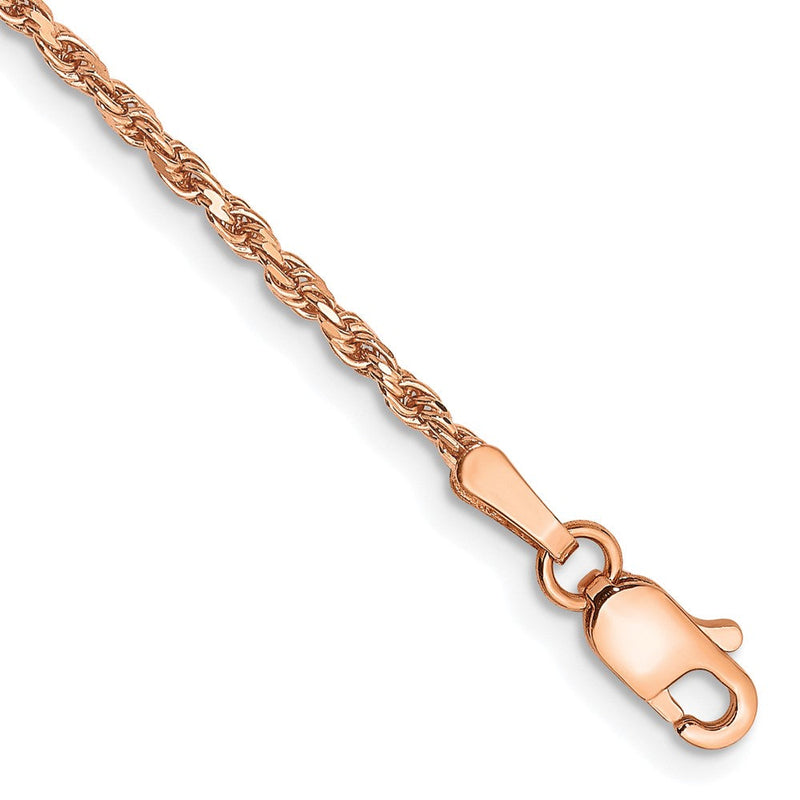 14K Roségold 1.8mm Diamantiert Man Made Kordel mit Karabinerverschluss Gliederarmband