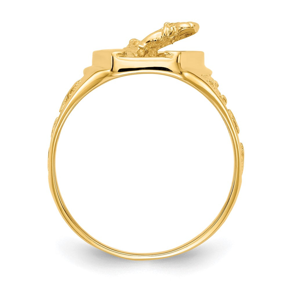 14K Gelbgold Ring, poliert, mit Hufeisen und Pferd in der Mitte