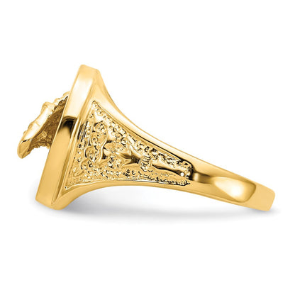 14K Gelbgold Ring, poliert, mit Hufeisen und Pferd in der Mitte