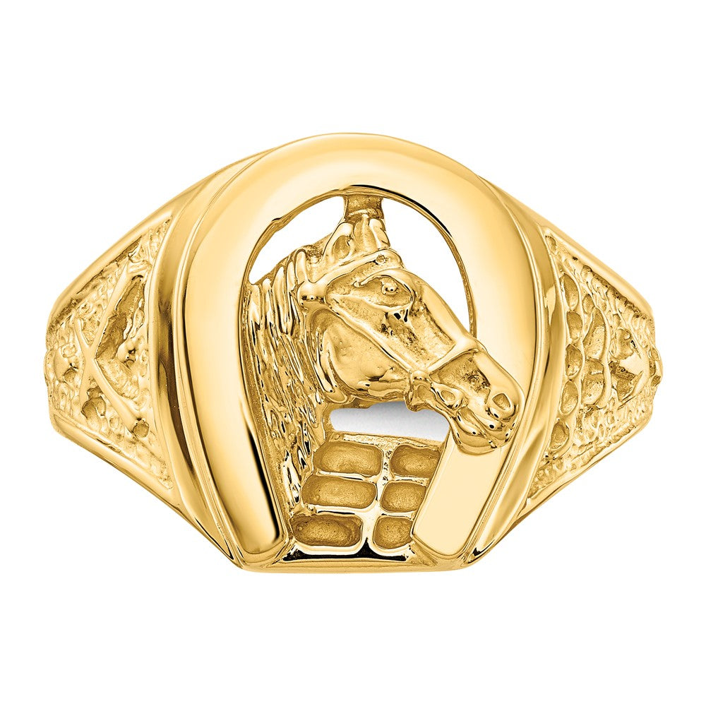 14K Gelbgold Ring, poliert, mit Hufeisen und Pferd in der Mitte