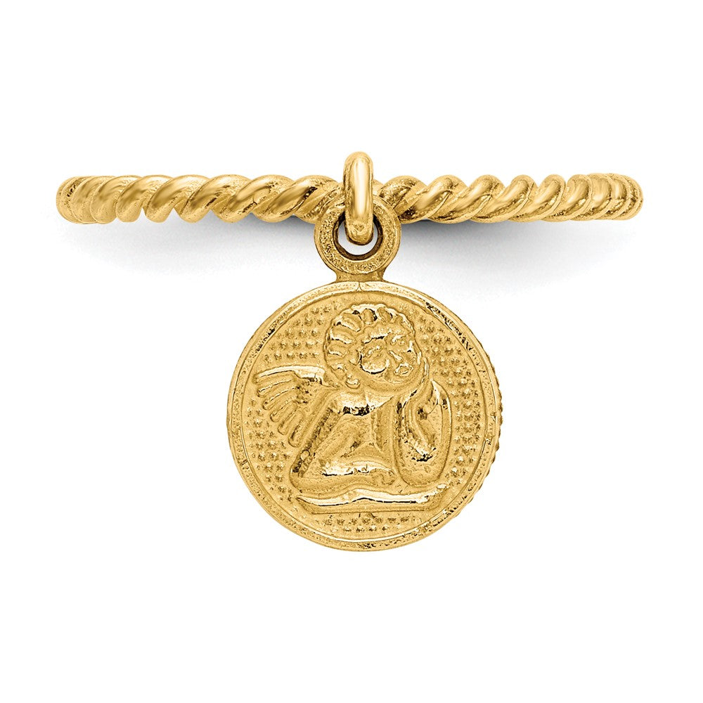 14K Gelbgold Polierter Engel-Charm-Anhänger Kinderring