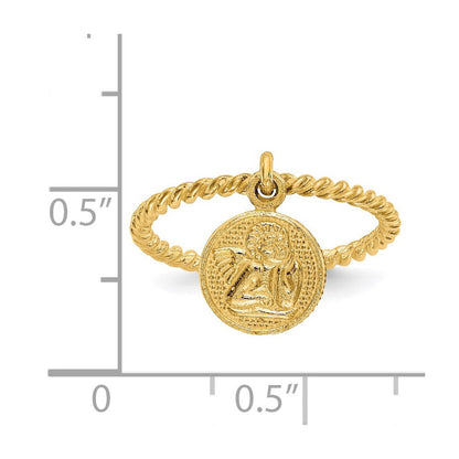 14K Gelbgold Polierter Engel-Charm-Anhänger Kinderring